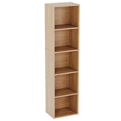 Vida Designs Oxford 5 Tier Cube Bookcase, Oak Wooden Shelving Display Storage Unit Office Living Room Furniture