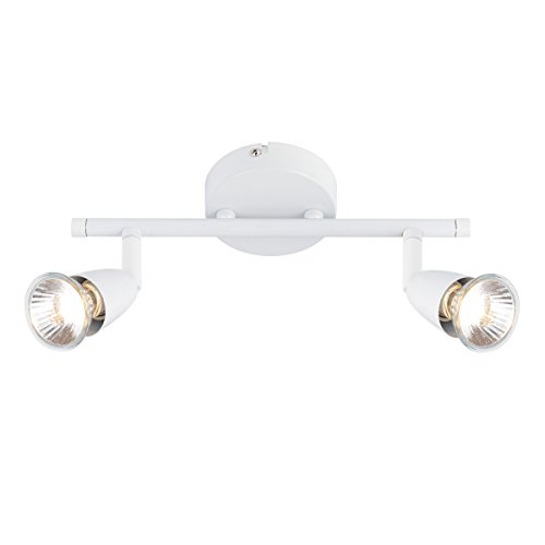 Amalfi 2 Way Adjustable Bar Spotlight Fixture - IP20 Semi Flush Ceiling Light - GU10 LED Compatible Spotlight Lamp - Residential and Commercial Dimmable Light Fitting - Gloss White Finish