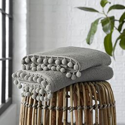 GC GAVENO CAVAILIA Premium 2PK Pom 550 GSM Egyptian Cotton Bath Towels, Soft & Cosy Super Absorbent Bathroom Accessories, Grey, 70X120 Cm