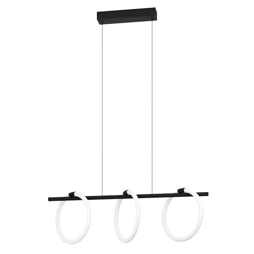 Eglo LED Pendant Lighting Caranacoa, 3 lamp Ceiling Light Fitting, Hanging lamp for Dining and Living Room Made of Black Metal with Rings in White Plastic, Warm White