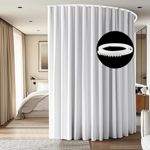 cbsroro Room Divider Ceiling Mounted Curtains Track Sets Extra Wide Blackout Curtain Flexible Tracks for Bedroom Privacy Partition Separator, 1 Panel White Drape and White Rail, W15 x H8ft