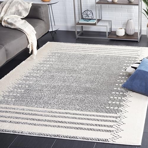 Safavieh Trellis Rug for Living Room, Dining Room, Bedroom - Melody Collection, Short Pile, Ivory and Black, 152 x 229 cm