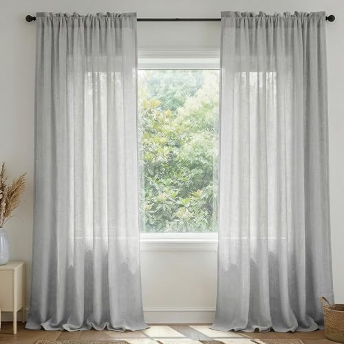 Mrs.Naturall Grey Sheer Curtains Linen Blend Rod Pocket 52x120 Long (MN-HFM-CGCL-Grey-52x120)