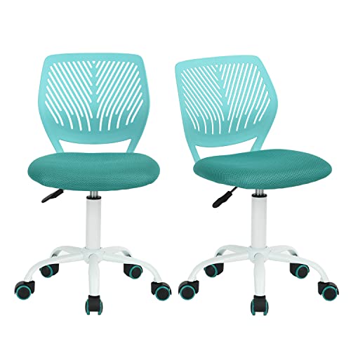 FurnitureR Desk Chair Office Chair Fabric Seat Ergonomic Study Chair without Armrest, Adjustable Height Swivel Chair, set of 2,Aqua