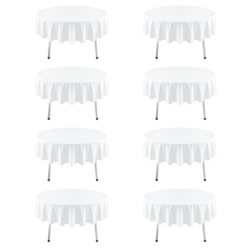 RestfulGlow 8 Pack White Round Tablecloth 60 Inch - For 2Ft-3Ft Round Table, Wrinkle Resistant Table Cloth, Washable Polyester Fabric, For Wedding Party Banquet Buffet Camping