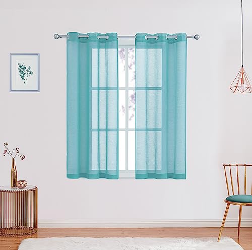 July Joy Teal Semi Linen Look Sheer Curtains for Bedroom, Living Room Grommet Light Filtering Solid Voile Window Curtains, Set of 2 Panels, 42 x 45 inch