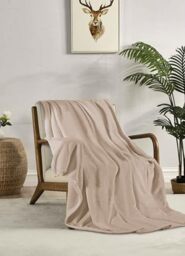 Miracle Home. Fleece Blanket Reversible Microfiber Glass Flannel Velour 260GSM, Soft, Warm and Lightweight, Machine Washable, 220 X 240 cm, Beige