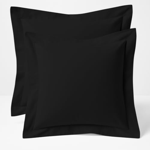 Cotton Metrics Linen 2 Pack Euro Pillow Shams 22x22 ??? 600 Thread Count 100% Organic Cotton Black Square Pillow Covers with 2 Inch Flange, Soft & Smooth Premium Hotel-Quality Pillowcases Set of 2