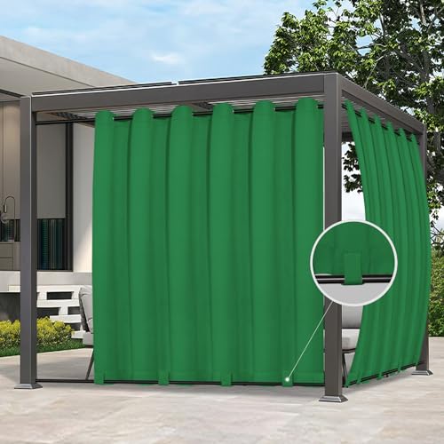 Easy-Going Outdoor Curtains Waterproof Windproof Weatherproof Curtain for Patio, Cabana, Porch, Pergola and Gazebo, Grommet Top and Tab Bottom Drape, 1 Panel, 110x108 inch, Green