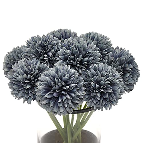 Blooming Paradise 10Pcs Artificial Fake Flower Plants Silk Chrysanthemum Ball Hydrangea Arrangements Wedding Bouquets Decor Home Kitchen Garden Party Table Floral centerpieces DIY (Gray)