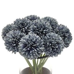Blooming Paradise 10Pcs Artificial Fake Flower Plants Silk Chrysanthemum Ball Hydrangea Arrangements Wedding Bouquets Decor Home Kitchen Garden Party Table Floral centerpieces DIY (Gray)