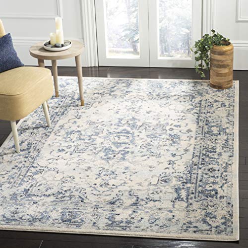 Safavieh Traditional Rug for Living Room, Dining Room, Bedroom - Charleston Collection, Short Pile, in Ivory and Blue, 200 X 200 cm