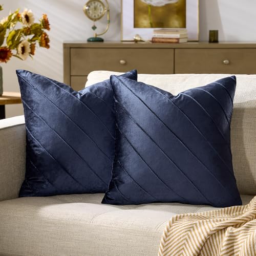 GIGIZAZA Navy Velvet Pillow Covers 20x20, Set of 2 Couch Decorative Throw Pillows Covers Modern Cases Living Room Square Cushion Accent Stripe Covers