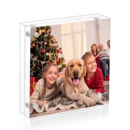 NIUBEE 5x5 Clear Acrylic Picture Frames 20% Thicker Blocks with Gift Box Package, Self Standing Magnetic Photo Frame, Frameless Desktop Card Display