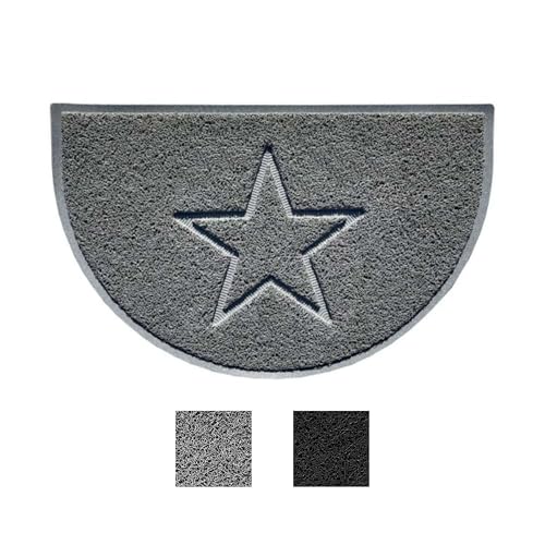 Nicoman Star Shape Embossed Entrance Door Mat Non Slip Dirt Trapper PVC Spaghetti Mat with Rubber Base, Jet Washable Quick Drying Doormat Drainage Outdoor Use Only - (Half-Moon, Grey, 70 x 44cm)