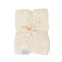 Sweet Acorn Knit Baby Blanket in Cable Pattern, Organic Cotton Blankets for Crib or Stroller, Receiving Blankets - Salt White
