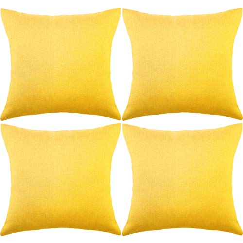 Boao 4 Pack Decorative Outdoor Waterproof Throw Pillow Covers, Square Patio Balcony Garden Waterproof Cushion Case, PU Coating Pillow Shell for Couch,Bed, Patio, Sofa,Tent,18 x 18 Inch(Bright Yellow)