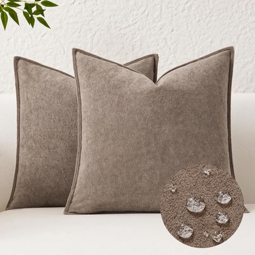 Kevin Textile Waterproof Decorative Pillow Covers Taupe 16x16 Inch Pack of 2 Soft Boucle Textured Throw Pillowcases Elegant Accent Pillows for Couch Sofa Chair Bed Home Decor Indoor Outdoor