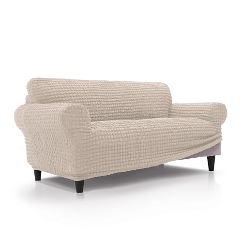 FAVERTI?? Super Elastic 3-Seater Sofa Cover from 180 to 230 cm - BUFALI Model - Beige - Ideal Cover for Any Shape of Sofa - Quality Jacquard Fabric Protector 3D Cotton Feel