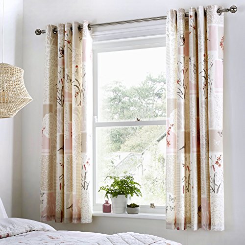 "Dreams & Drapes - Dionne - Ready Made Lined Eyelet Curtains - 66"" Width x 72"" Drop (168 x 183cm), Natural Pink"