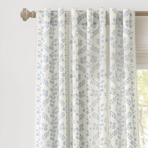 "Lush Decor Doreen Delicate Floral Window Curtain Panel Pair, 52"" W x 84"" L, Blue"