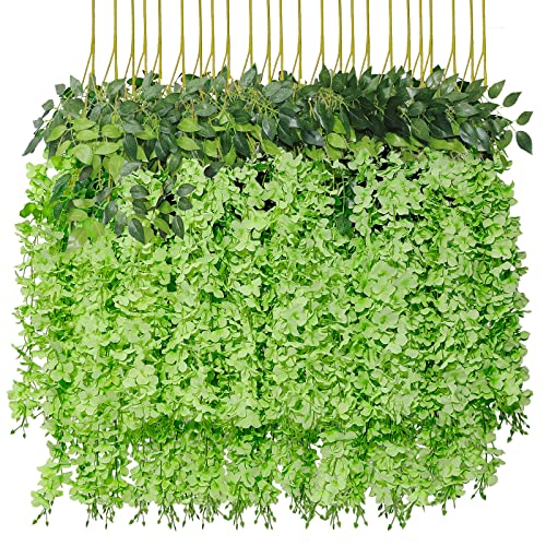 U'Artlines 36 Pack (Total 139 Feet) Artificial Fake Wisteria Vine Rattan Hanging Garland Silk Flowers String Home Party Wedding Decor (36, Green)