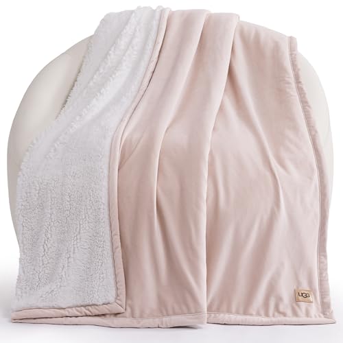UGG 23852 Bliss Sherpa Fully Reversible Throw Blanket for Couch or Bed Machine Washable Easy Care Soft Plush Luxury Oversized Accent Blankets, 70 x 50-Inch, Quartz