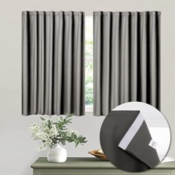"Muamar Velcro Blackout Curtains 2 Panels With Tiebacks (Grey, 34"" W x 45"" L), Without Rods, Easy Install for Window, Bathroom Door, Wardrobe, Cabinet Etc"