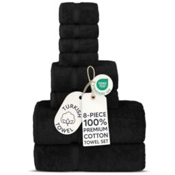 Chakir Turkish Linens - Hotel & Spa Quality 100% Cotton Premium Turkish Towels - Soft & Absorbent (8-Piece Towel Sets, Black)
