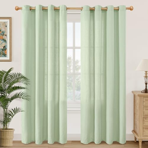 YoungsTex Linen Curtains 84 Inch Length for Living Room - Light Filtering Textured Privacy Drapes with Grommet for Bedroom Dining Room Country, Sage Green, 2 Panels, 52 X 84 Inch