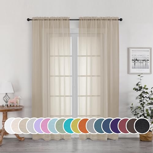 OWENIE Sheer Curtains 72 Inch Long for Bedroom Living Room Rod Pocket Plain French Door Curtains Set of 2 Elegant Voile Curtains Window Decoration 42 Inch Width