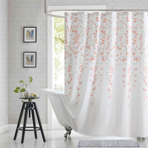"BESTRIPES 54x78 Inch Stall Shower Curtain, Orange and Grey Fabric Shower Stall Curtain, Floral Flower Print Small Shower Curtains for Bathroom, 54"" W x 78"" H"