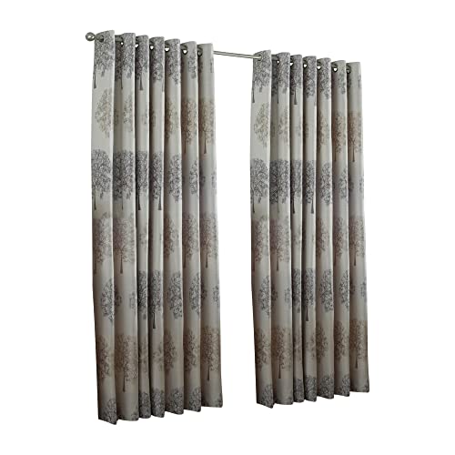 Riva Home Paoletti Oakdale Tree Motif Eyelet Curtain Pair - Silver - 117x183cm