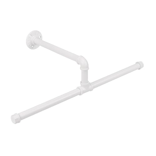 Jeasor Industrial Pipe Clothes Rack Floating DIY Wall Mounted, Heavy Duty Rustic Vintage Clothing Rod, Metal Garment Bar Space-Saving Hanging for Bedroom, Bathroom and Laundry Room (White)