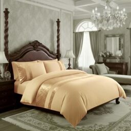 Casabella Luxury Crushed Velvet Panel Band Duvet Cover Sets with Pillow Case Super King Duvet Cover Bedding Set – Beige Crush Velvet Super King Duvet CoverSets