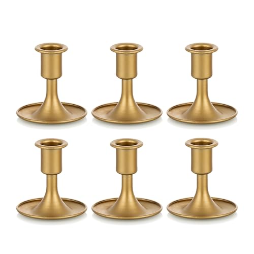 Candlestick Holders Taper Candle Holders, Romadedi Gold Candle Stick Candle Holder for Table Centerpiece, Wedding Reception, Festive Christmas Mantel Decoration or Home Decor, Set of 6