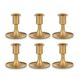 Candlestick Holders Taper Candle Holders, Romadedi Gold Candle Stick Candle Holder for Table Centerpiece, Wedding Reception, Festive Christmas Mantel Decoration or Home Decor, Set of 6