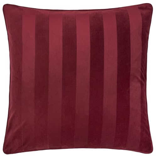 Paoletti Regency Stripe Cushion Cover (Burgundy - 45x45cm) - Jacquard Velvet Bold Stripe Piped Trim Elegant Styling Decorative Case
