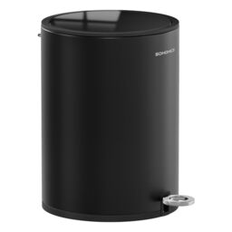 SONGMICS Bathroom Bin with Lid, Toilet Bin, 6 L Cosmetic Bin, Small Waste Bin, Soft Close, Removable Plastic Inner Bucket, for Bedroom, Office, Steel, Ink Black LTB012BZ01