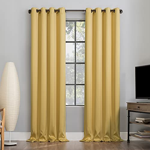 "Sun Zero 100% Blackout Grommet Curtain Panel, Linen, Flax Yellow, 52"" W x 63"" L (Pack of 2)"