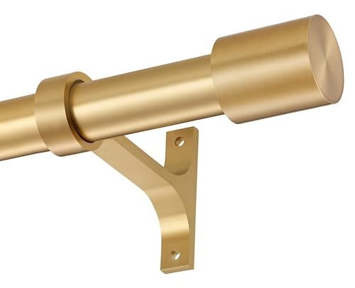 "Warm Gold Curtain Rods for Window 28-48"", Single Curtain Rods Telescoping Drapery Rods, Decorative Curtain Rods with Cap Finials, Adjustable 1-Inch Thicken Window Treatment Curtain Rods"