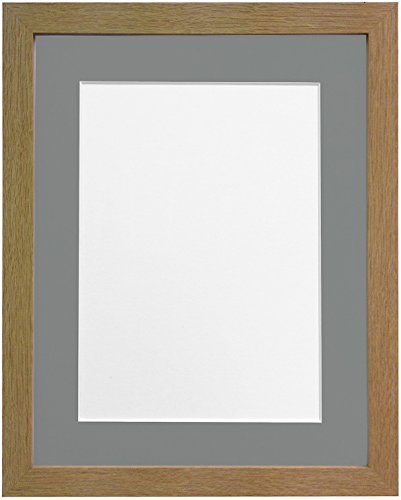FRAMES BY POST 25mm wide H7 Oak Picture Photo Frame with Dark Grey Mount 24 x 20 Image Size 20 x 16 Inch (Plastic Glass)