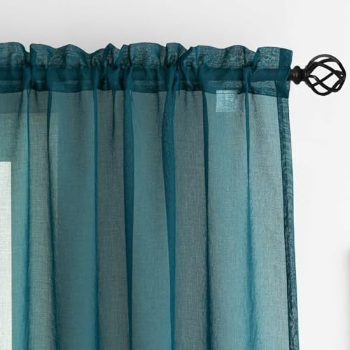 "MYSTIC-HOME Extra Wide Sheer Curtains Green 84 Inches Long, Window Treatments Rod Pocket Drapes for Living Room, Bedroom, 108 in Width Semi Sheer Curtains for Yard, Villa, Parlor, 108""x 84"", 2 Panels"