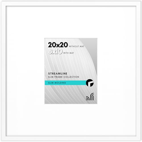 Americanflat 20x20 Picture Frame with Polished Plexiglass - Use as 8x10 Frame with Mat or 20x20 Frame Without Mat - Streamline Collection - Thin Picture Frame for Wall Display - White