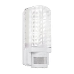 National Lighting Modern Outdoor Heavy Duty White Plastic IP44 Rated Movement Sensor Bulkhead Security LED Wall Light - Equipped with PIR Motion Detector