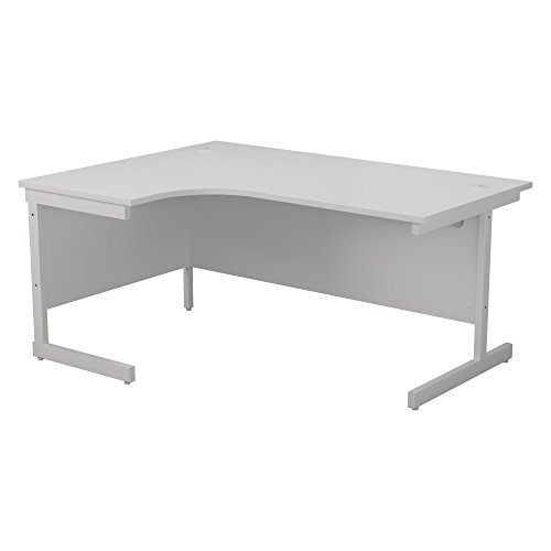 Office Hippo Heavy Duty Left Corner Workstation, PC Desk with Integrated Cable Ports for Office or Home - White Top / White Frame