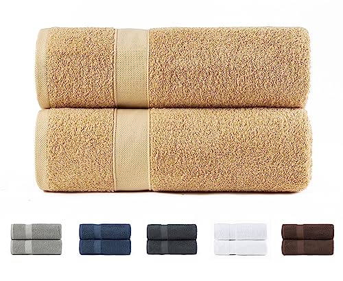 Todocama Set of 2 Shower Towels, 100% Cotton, 550 GSM, Extra Soft, Highly Absorbent and Quick Drying, 70 x 140 cm, Beige