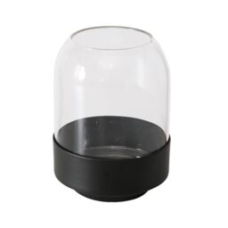 BOLTZE Malena 2048112 Vase (Colour: Black/Transparent, Glass/Metal, Matte, Height 12.5 cm, Diameter 9 cm, Round, Handmade, Waterproof, Minimalist Design, Flower Vase, Decoration)