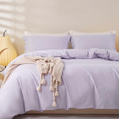 "OAITE 100% Washed Cotton Duvet Cover Queen Size Soft Breathable Durable Bedding with Zipper Closure & 8 Corner Ties- 3 Pieces Plain Simple Duvet Cover Set,2 Pillow Shams,1 Duvet Cover(90""x90"")"