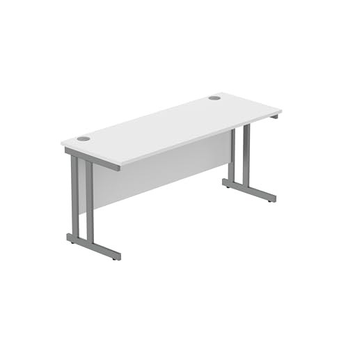 Office Hippo Heavy Duty Rectangular Cantilever PC Desk, Table, Home, Integrated Cable Ports, 5 Yr Wty, Graphite Frame, Arctic White